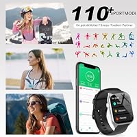 Smartwatch Herren Damen, 1,85" HD Touchscreen Smart Watch mit Telefonfunktion, 100+ Sportmodi Sportuhr mit Schrittzähler/Herzfrequenzmonitor/Schlafmonitor, IP68 Wasserdicht Fitnessuhr für iOS Android – Ansicht 3