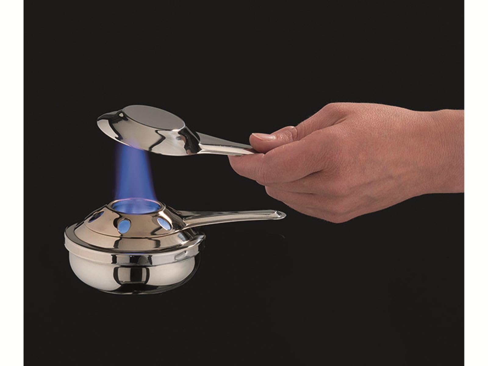 APS Fondue- und Feuerzangenbowle Set, Zuckerzange, Feuerzange, Fondue-Topf, Edelstahldeckel, hochglanzpoliert, Gestell, verchromt, Schöpfkelle, für ca. 2,2 Liter Flüssigkeit, Ø22 cm, 23 cm Höhe