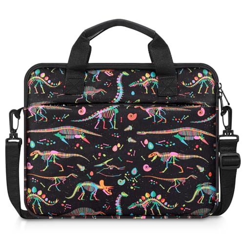 MoKo 10-12.5 Inch Kids Tablet Sleeve Carrying Case for Fire HD 10 13th/11th Gen, Fire HD 8/7 Kids 2022, Tablet Bag with Shoulder Strap for 10/10.1 Inch Android 12/13, Black Dinosaur