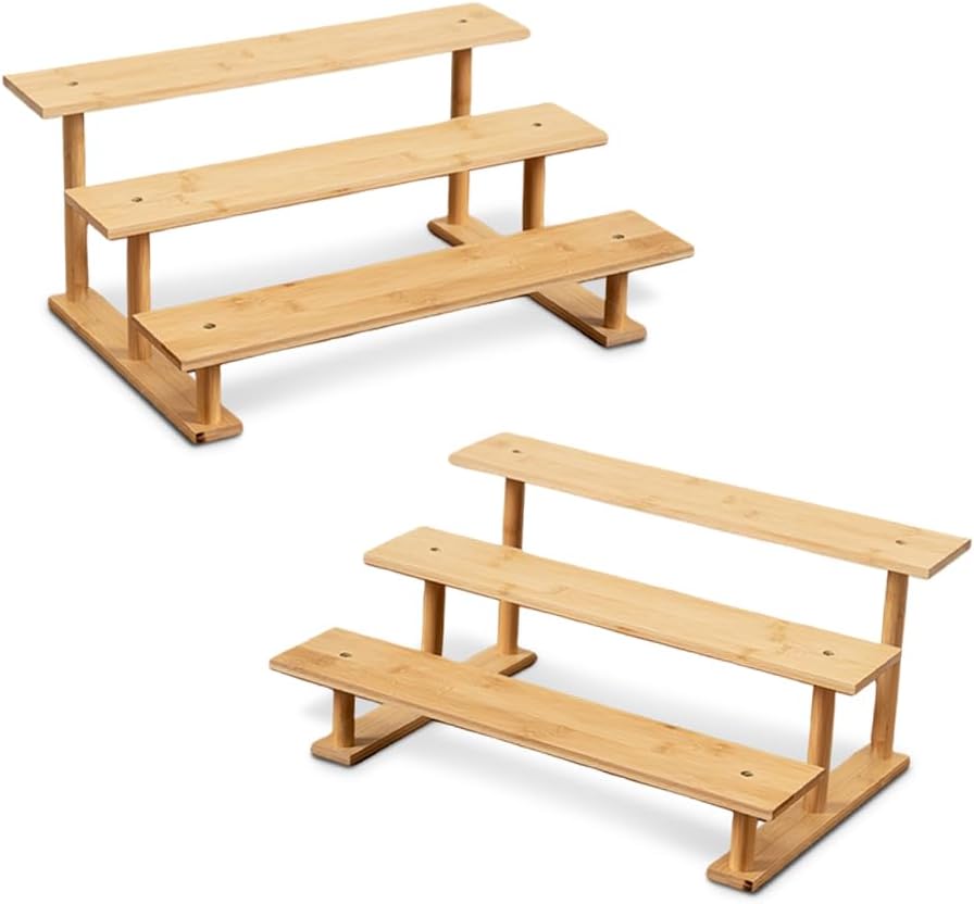 CROISSANT Bamboo and Wood 3 Tier Cupcake Stand, Food Display Risers for Party , Statues and Lego Displays, Cologne Stand, Perfume Display Stand（3 Tier，4Pack）