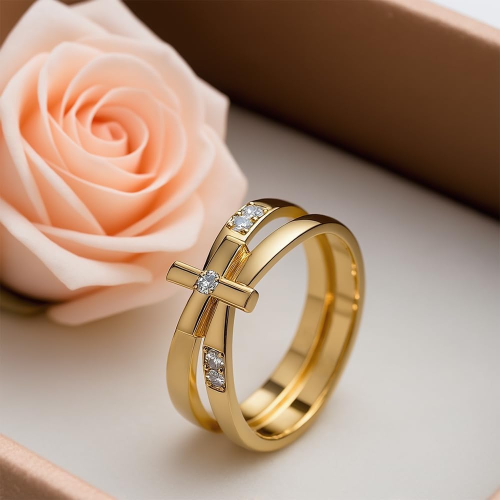 ROMANTICWORK Personalized Cross Ring for Women 925 Sterling Silver Customized Jewelry Birthstone Ring Engraved Name Anniversary Birthday Gift for Girlfriend Wife Mom Friends