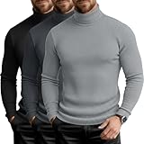 August Alley 3 Pack Men's Waffle Turtleneck Long Sleeve Shirts Slim Fit Pullover Sweater Thermal Undershirt Soft Base Layer(Black, Dark Gray, Gray,Medium)