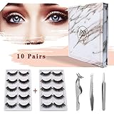 MAGEFY 10 Pairs 2 Styles Fake Eyelashes Reusable 3D Handmade False Eyelashes Set for Natural Look with False Lashes Applicator,Eyebrows Tweezer and Double Eyelid Stickers
