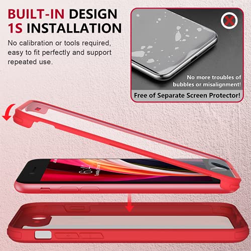 Image of Miracase for iPhone SE Phone Case 3rd /2nd Generation 2022 2020 Full-Body with Built-in Glass Screen Protector, Heavy Duty 360 Protective Shockproof Bumper Cover for iPhone 8 /SE 4.7 Inch, Red