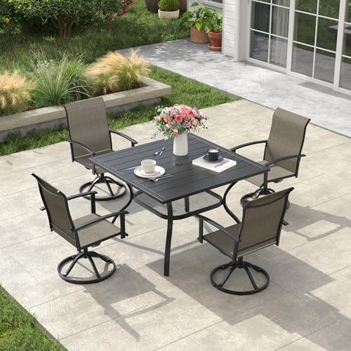 Image of VICLLAX Outdoor Patio Dining Table for 4, Square Patio Table with Umbrella Hole for Patio Lawn Deck Backyard, Black Tabletop