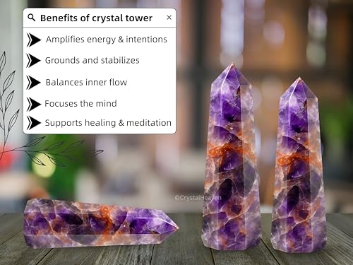 Image of Certified Amethyst Chevron Crystal Tower Obelisk Point For Chakra