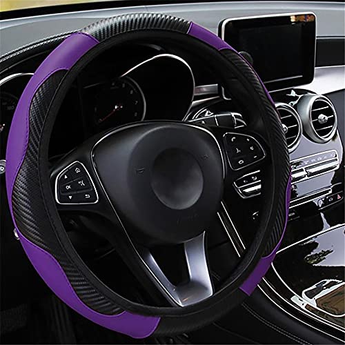 LMYDIDO – Housse de volant de voiture en cuir de fibre de carbone élastique, antidérapant, respirant, sans bague intérieure, taille universelle 37-39 cm (violet)