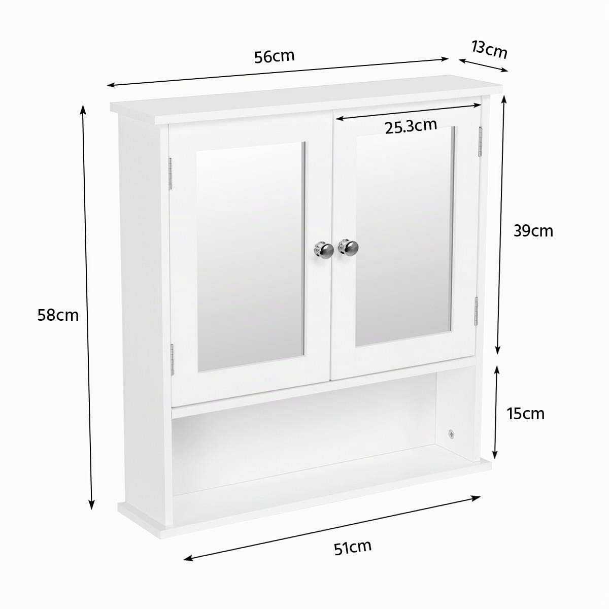 Yaheetech Armadio da parete con specchio, ripiano regolabile in altezza, per bagno/cucina, 56 x 13 x 58 cm, bianco