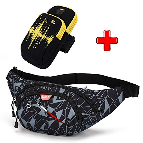 L&M ? Sac Banane Sacoche Homme Femme Unisexe Tendance Réglable et Imperméable Port à la Ceinture Ventrale ou en Bandoulière Multi Usage Course Escalade Vélo Randonnée Sport Voyage et Ville