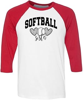 TeesAndTankYou Arch Softball Sister Three-Quarter Raglan Sleeve Baseball Shirt Unisex X-Large White/Red