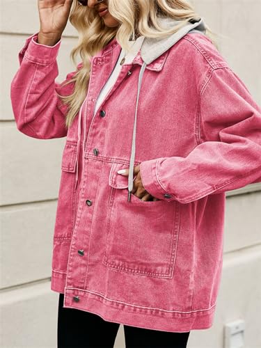 PAODIKUAI Women's Oversized Denim Jacket Casual Long Sleeve Vintage Jean Jacket Top Coat with Detachable Hood2
