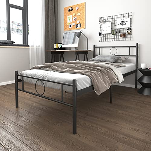Homy Casa Inc Bed Frame Twin Size Bed Frames With Storage/Headboard/Footbaord For Teens Adults, Modern Simple Platform Mattress Foundation Single Bed For Bedroom Guest Room, Black #TOP1