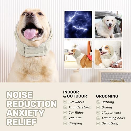 Image of Dog Calming Hoodie, No Shake Ear Wraps for Dogs, Adjustable Dog Ear Muffs for Noise Protection, Ear Wrap Head Cover for Anxiety Relief & Hematoma (Pearl White, S(Head Circle:9.8 inch-14.9 inch))