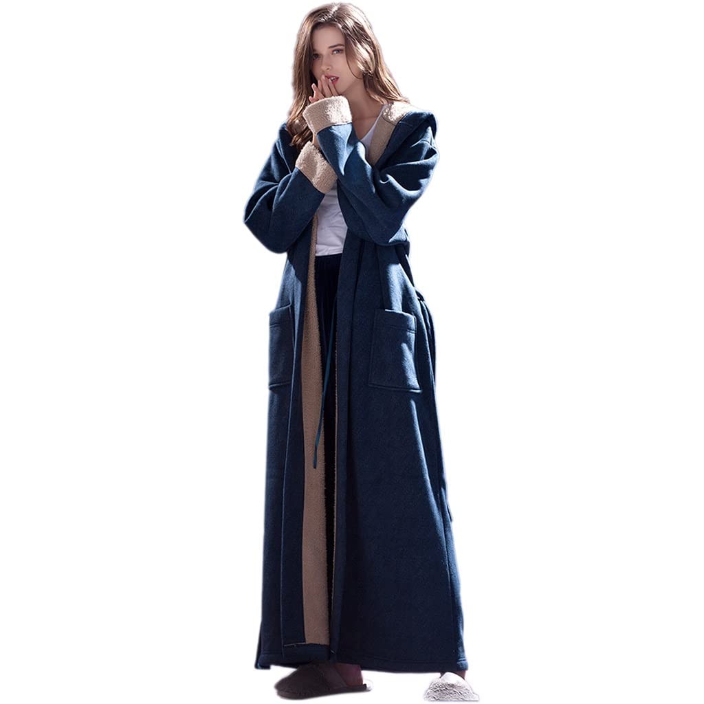 Polarowe Flanelowe Koszule Nocne Dla Kobiet Z Długim Rękawem Kieszeń Długość Podłogi Bielizna Nocna Ubrania Do Spania Jednoczęściowy Szlafrok (Color : Blue, Size : XL-138cm)