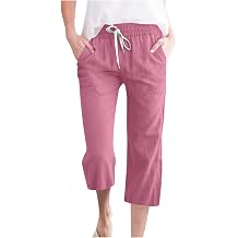 LRMQS Capri Pants for Women Casual Summer 2026 Drawstring Capris Linen Pants Pockets Beach Straight Wide Leg Cropped Trousers
