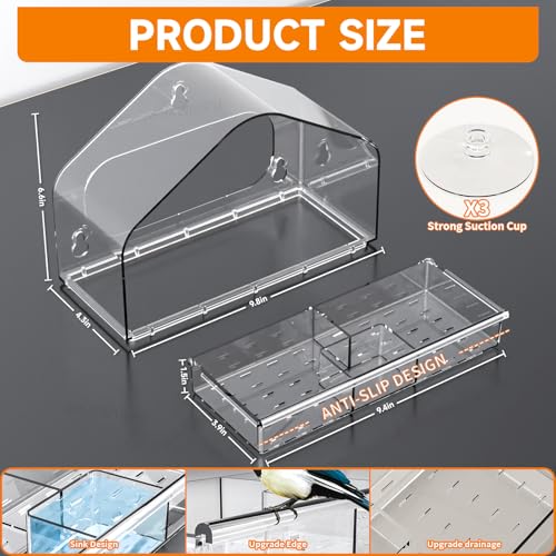 Yieach YIEACH-BIRDCAGE FANG Window Bird Feeders With Strong Suction Cups And Removable Feed Tray,Clear Bird Feeders thumb #2