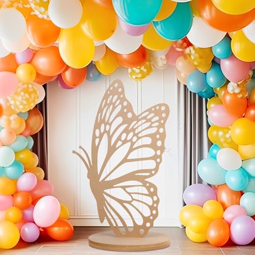 Beeveer 3ft Wood Butterfly Prop Large Butterfly Wings Cutout Standing Backdrop Princess Prop Decoration for Baby Shower Birthday Party(Wood)