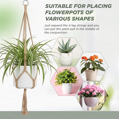 Image of EBOOT 3 Pack 33 41 48 Inch Large Macrame Plant Hanger Rope to Hang Flower Pot Plant Holder for Indoor Outdoor Decorations, 4 Legs (Linen Color)