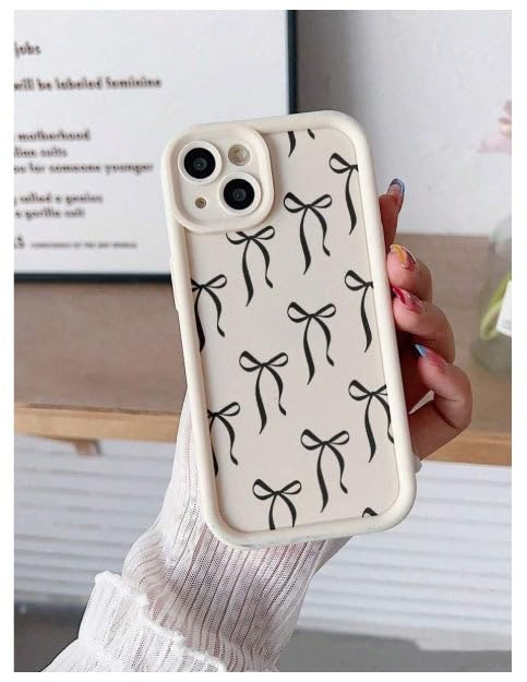 Image of COVERLY Cute Bow Ribbon Bowknot Back Case Cover for iPhone 12 Pro | Hot Cream Beige Bow Coquette Design | Camera Lens Protection | Soft Silicone Aesthetic Cover for Girls & Women (White, Shockproof)