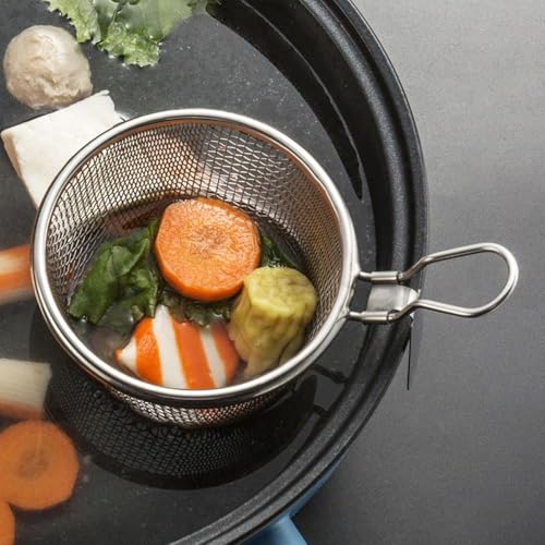 Image of Fry Basket Stainless Steel Fine Wire Mesh Food Colander Strainer Small Hot Frying Pan Filter Basket Sieve Dryer for Noodle Dumplings Kitchen Tools, Diameter 4.33 inches