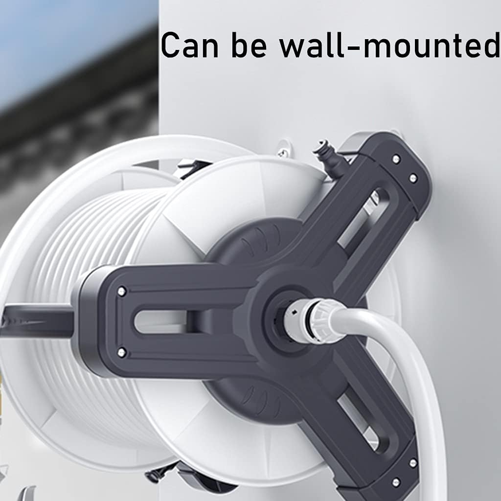 Garden Hose Reel Cart,Household Portable Clean Water Pipe Storage Rack, Garden Wall-Mounted Shower Spray Gun Hose Cart, Outdoor Irrigation Kit (Color : Gray, Size : +DN15 10m Pipe)