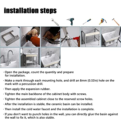 Laundry Sink,Utility Sink Ceramic Basin,Stainless Steel Bracket Ceramic Sink,Utility Sink With Bracket And Drain Kit For Laundry Room,Outdoor And Indoor,Garage, Basement,Hotel Restaurant ( Size : 36"( #TOP6