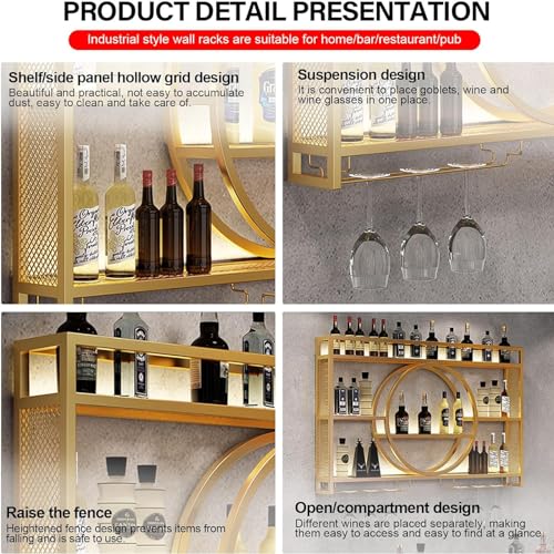 Étagère murale pour bouteilles d'alcool avec support verres suspendus