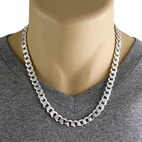Italian 925 Sterling Silver Heavyweight Curb Cuban Necklace For Men, Thick Heavy Necklaces In Solid Sterling Silver, Mens Link Chain and Bracelet 6.75MM -9MM4