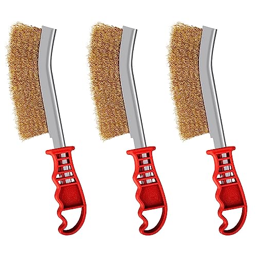 Drahtbürste 3 Stück Set Grillbürste Handdrahtbürste mit Gebogener Kunststoffgriff zur Reinigung Grill Rost Ölflecken Malen Staub