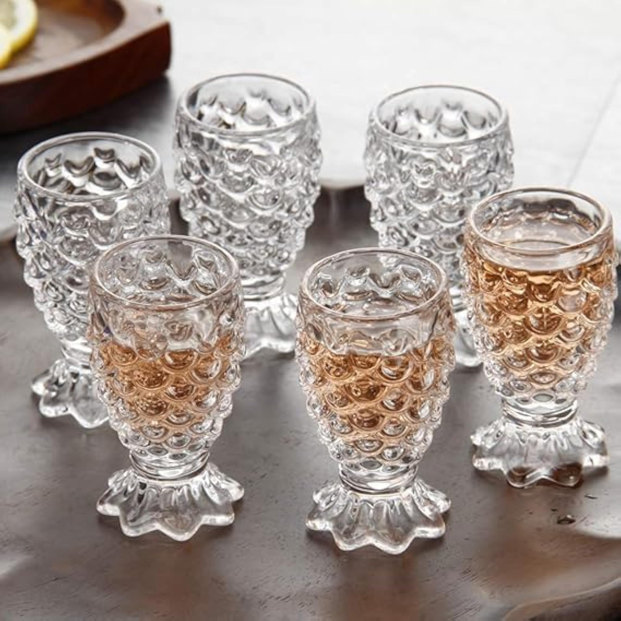 Italian Glass Beverage Set, 6 Glasses and Pitcher, Crystal Pattern