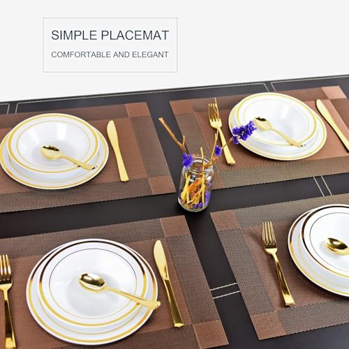 Image of Anugrah Dining Mats Table Mats PVC Placemats Heat-Resistant Placemat for Dining Tea Table Woven Vinyl Stain Resistant Table Mats Easy to Clean - 45x30 cm (Brown, 6)