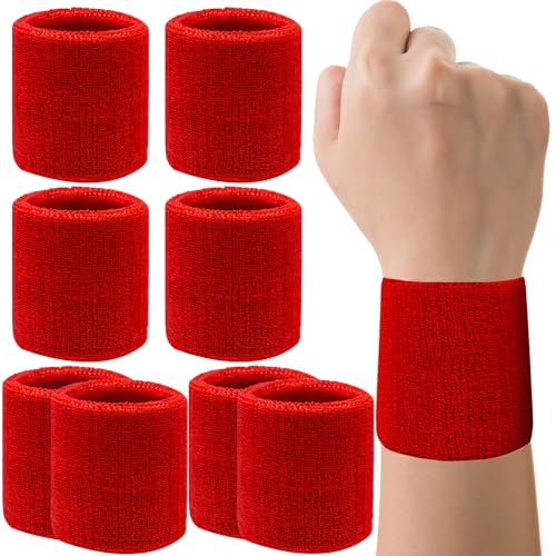 8 Pack Wrist Sweatbands Tennis Wrist Bands Absorbent Sweat Band for Men and Women, Breathable Cotton Sweatbands for Working Out, Football, Basketball, Running Athletic Sports -Dark Red