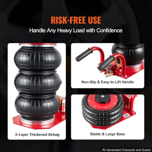 Image of VEVOR Air Jack, 3 Ton /6600 lbs Triple Bag Air Jack, Air Bag Jack Lift Up to 15.75 Inch, 3-8S Fast Lifting Air Bag Jack for Cars with Short Handle (Red)