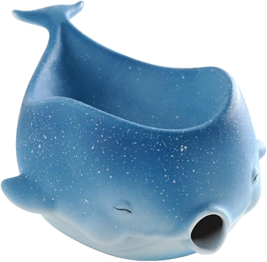 Ceramic Whale Shape Soap Dish Animal Shaped Soap Tray with Drainage for Bathroom and Kitchen Countertop