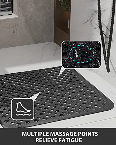 Tchdio Shower-Mat, Non Slip Machine Washable Bathtub Mat With Strong Secure Suction Cups And Drain Holes Square Shower Stall Mat For Tub Or Shower Room For Kids & Elderly 21X21 Black #TOP2