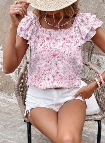 Image of Falechay Womens Bow Tie Back Tops Round Neck Ruffle Short Sleeve Shirts Cute Babydoll Chiffon Tee Women Summer Trendy Tunic
