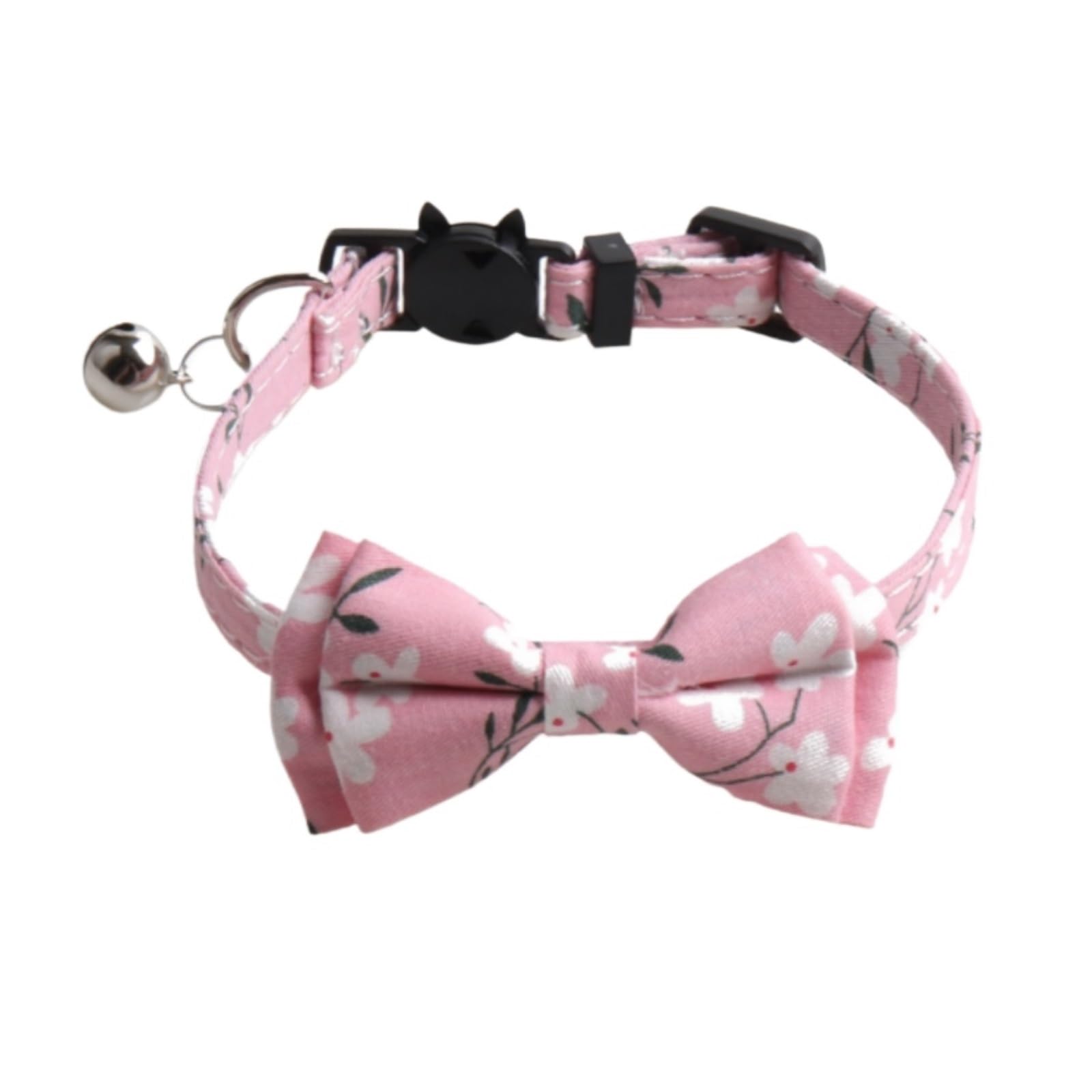 Collares Ajustables para Gatito Collar For Gato con Cascabel, Hebilla Y Lazo Ajustable para Perros(Pink)