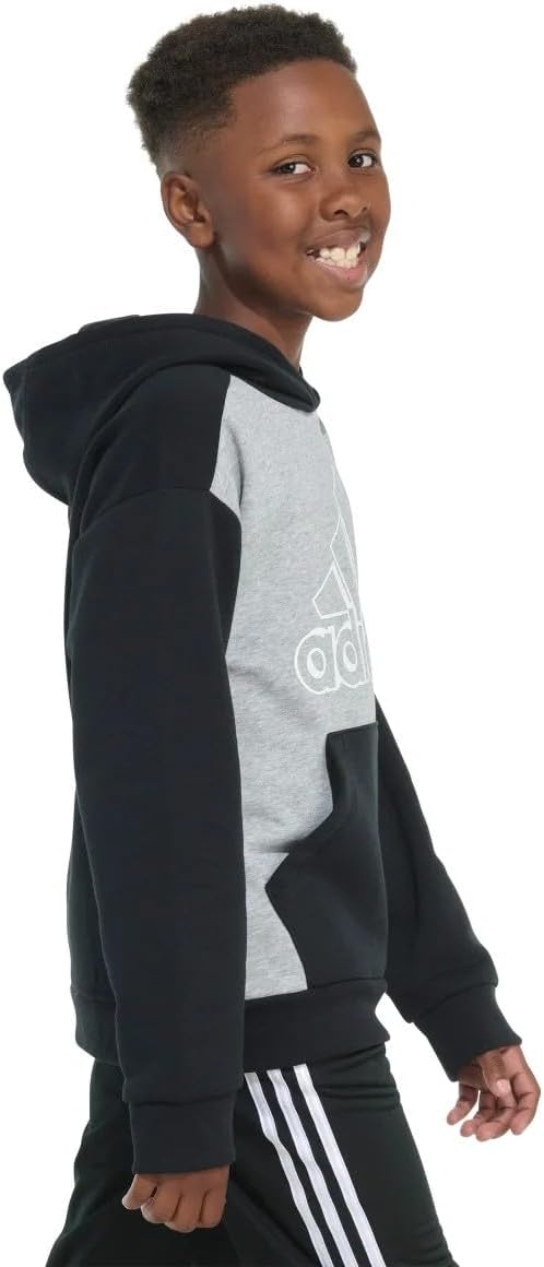 Adidas Youth Boy's Fleece Long Sleeve Graphic Logo Pullover Hoodie (US, Alpha, Large, Regular, Grey Heather)