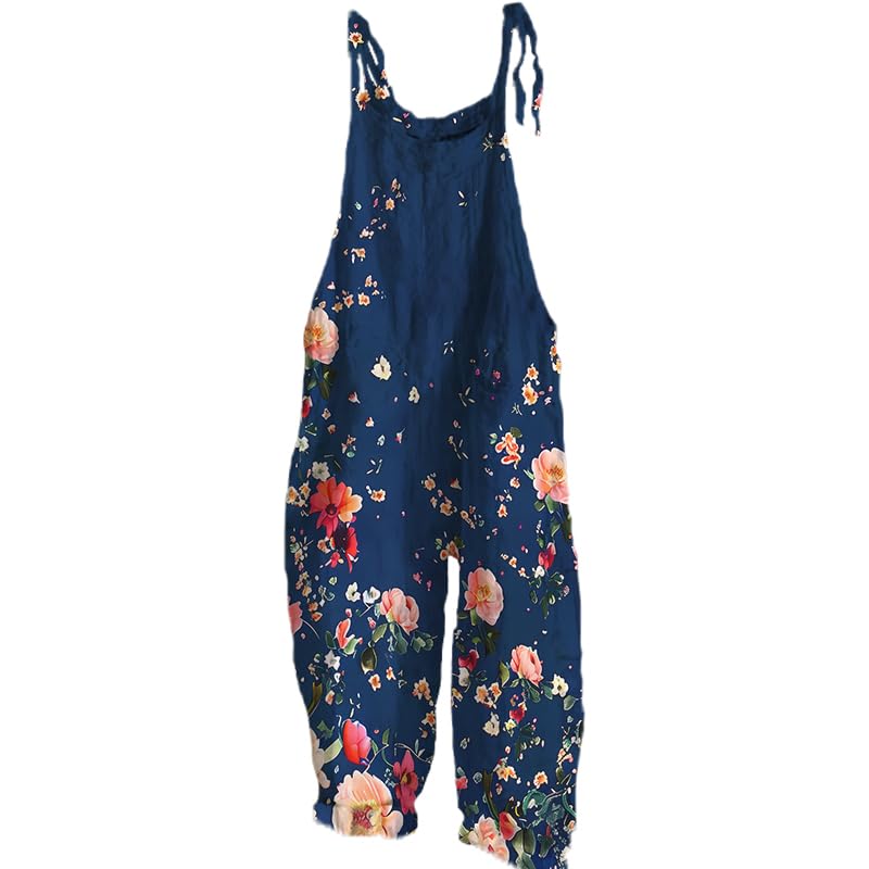 Bengbobar Jumpsuits For Women Casual Loose Summer Rompers Boho Floral Rompers Wide Leg Bib Overall with Pockets Womens Pants