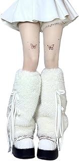 [Ekieta] レッグウォーマー レディース 足首ウォーマー ふわふわ リボン付き 冷え対策 厚手 暖かい 防寒 靴下 レディース フェイクファー 柔らかい ルーズソックス 可愛い y2k ガーリー系 おしゃれ