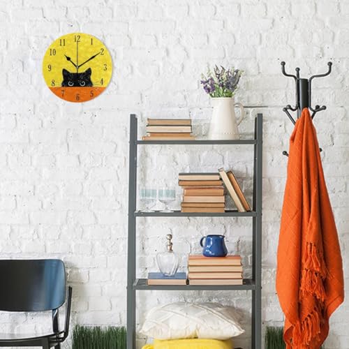 Reloj de pared redondo silencioso con diseño de gato miniatura 4