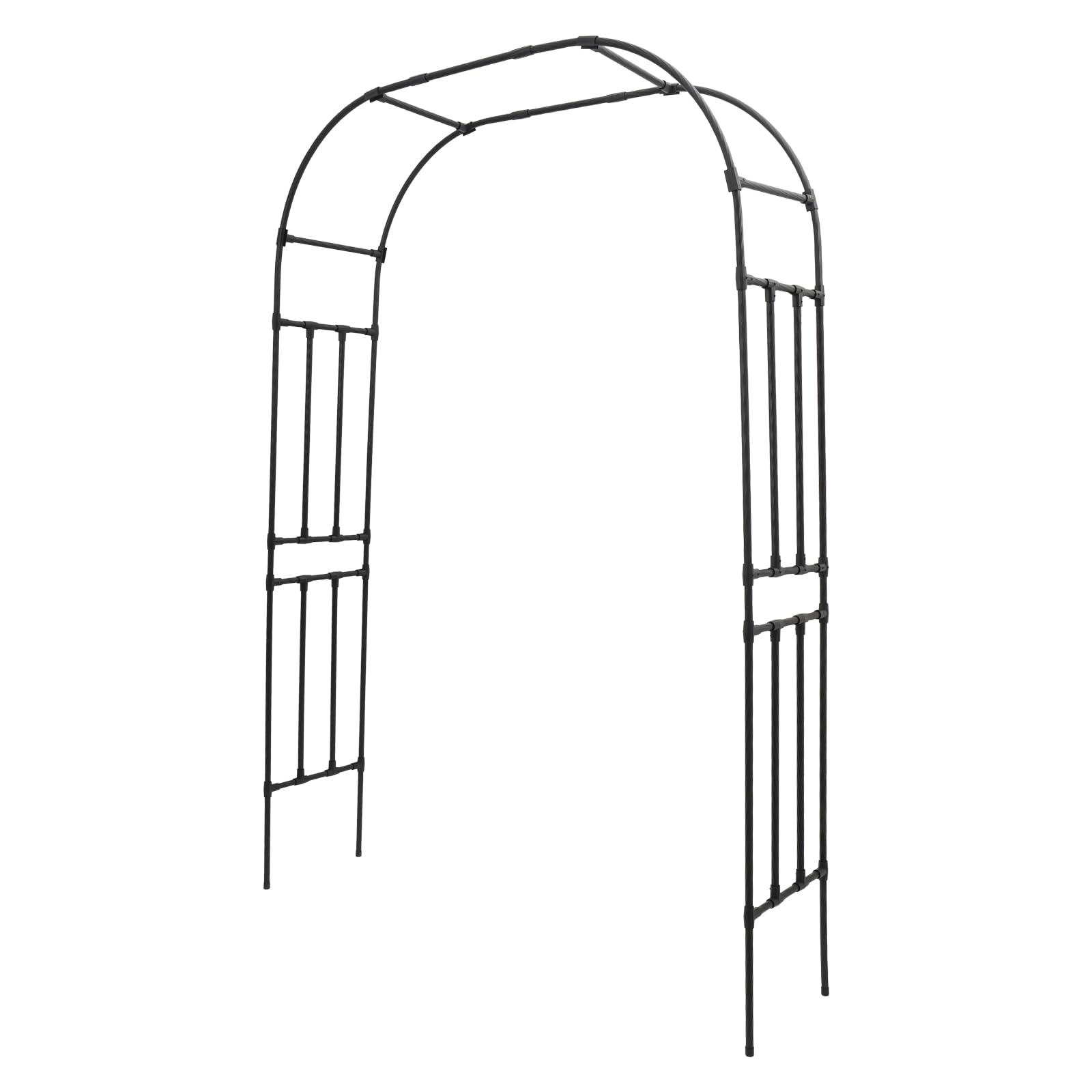 Arco de metal, 240 x 150 x 40 cm, arco de escalada para plantas, arco de jardín con barra de perforación, tapa protectora, soporte para plantas de acero negro, para verduras y flores