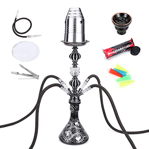 JHKJ Narghilè Set Completo Set di Vetro 2-Tubo Narghilè, con Narghilè Ciotola della Clip di Carbonio Carta Stagnola E Bocchino Set Completo di Narghilè,4 Hose