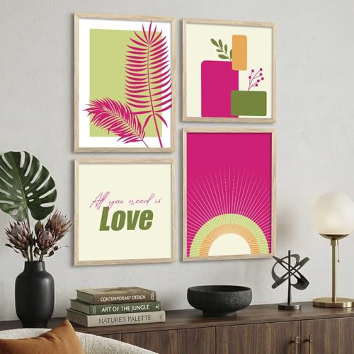 Image of Kalit Kala Decor Paintings for wall decoration with frame | Leaf Nature Paintings for living room, bedroom | Set of 4 (Art 3, Big (13x17 or 13x13))