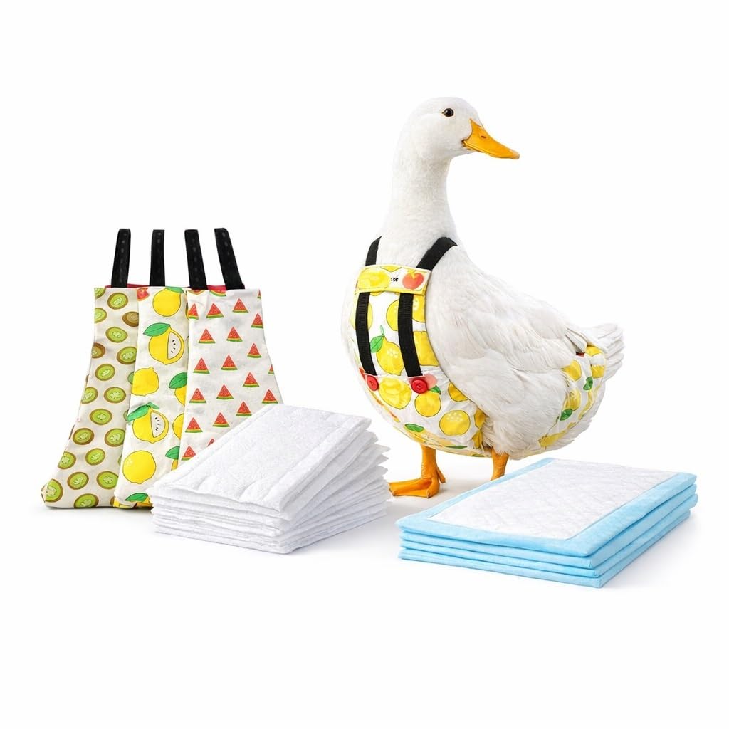 MIXIUJEN Duck Nappy Care Kit, 3 Reusable Poultry Diapers with 20 Disposable Liners and 10 Absorbent Pads for Ducks and Chickens(L)