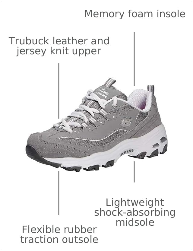 Image of Skechers Women's D'Lites - Me Time Lace Up Fashion Sneakers, Grey / White, 8