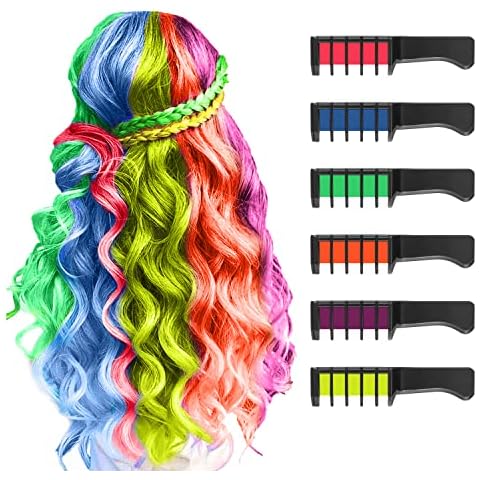 6 Colors Hair Chalks for Girls Kids,MSDADA Fluorescence Temporary Bright Coloured Hairspray for Kids Birthday Gifts for Girls Age 6 7 8 9 10 11 12+Christmas Gifts Stocking Stuffers for Kids New Year Cover