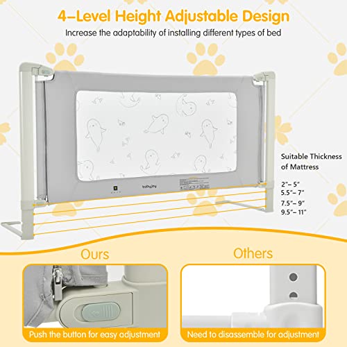 Baby Joy Bed Rails For Toddlers, 70'' Extra Long, Height Adjustable Kids Rail Guard W/Double Safety Lock For Convertible Crib, Folding Baby Bedrail For Twin Double Full Size Queen King Mattress, Gray #TOP2