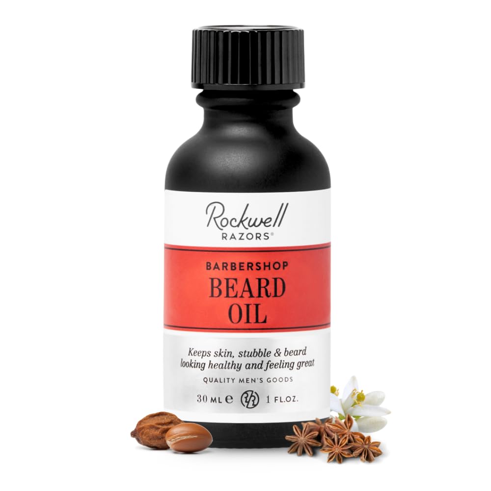 Rockwell Premium Beard Oil, Barbershop Scent | with Argan Oil Hydrate & Soften, Non-Greasy Formula | Ideal for All Beard & Skin Types