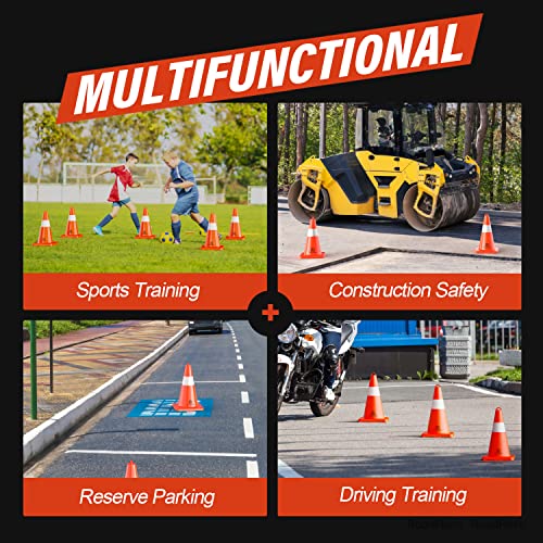 RoadHero Traffic Cones 18 Inch, 12 Pack Safety Cones with Handle, Orange Cones with Reflective Collar, Cones for Parking Lot, Sport and Driving Training, Road Safety, Construction Events